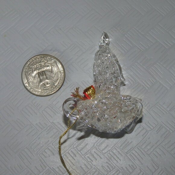 Vtg Clear Spun Glass Crystal Chamberstick w/Candle & Flame Hanging XMAS Ornament - Picture 11 of 13
